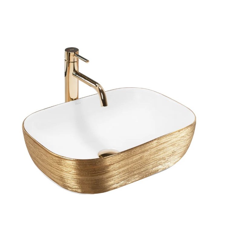 Umywalka Nablatowa Rea Belinda Złoty Szczotkowany Biały 46,5 X 33,5