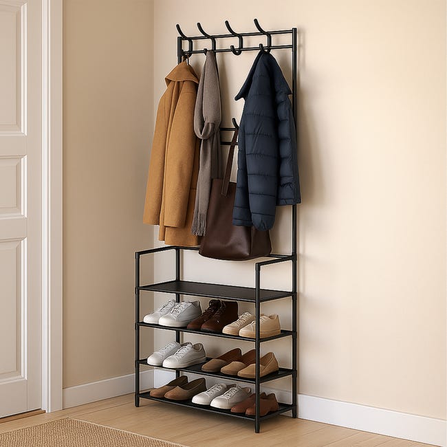VidaXL Appendiabiti In Acciaio Nero Con 2 Ripiani - Porta Abiti Da Terra 59x35x150 Cm, Per Guardaroba E Camera Da Letto