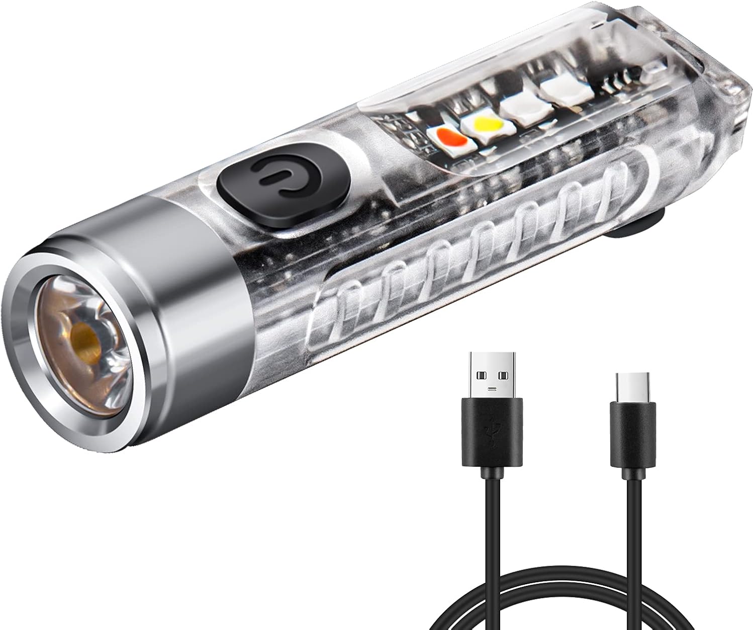 Miniaturowa, przenośna latarka LED o mocy 400 lumenów, 11 trybów jasności, ładowana przez USB, z alarmem świetlnym, wielofunkcyjna latarka spacerowa.