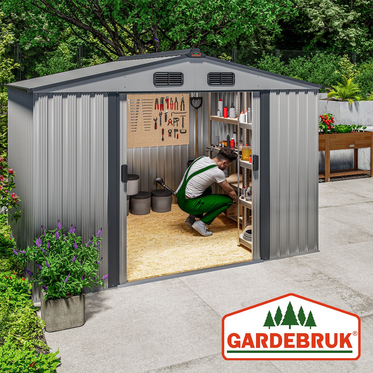 GARDEBRUK® Abri de jardin métal XXL 5m² fondation 260x205x180cm porte coulissante gris-métallique cabane de jardin cabanon de jardin 9m³ - 6