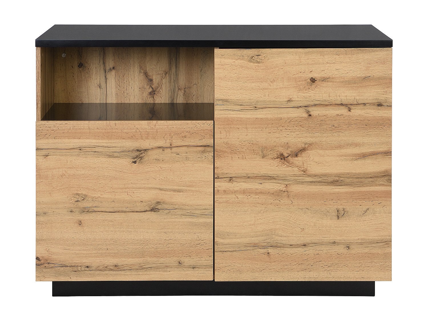 Ilot central de cuisine avec 2 portes et 1 niche en MDF - Naturel et noir - CORELINA - 2