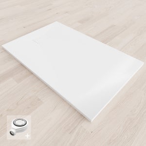 BAYA Receveur de douche 80 x 120 cm Blanc extra-plat aspect pierre + bonde incluse
