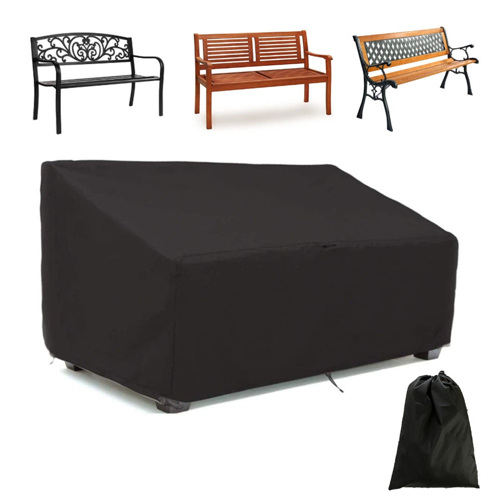 Wodoodporny pokrowiec na ławkę ogrodową z klamrami, ściągaczem i torbą do przechowywania - 224 x 83 x 84 cm - czarny