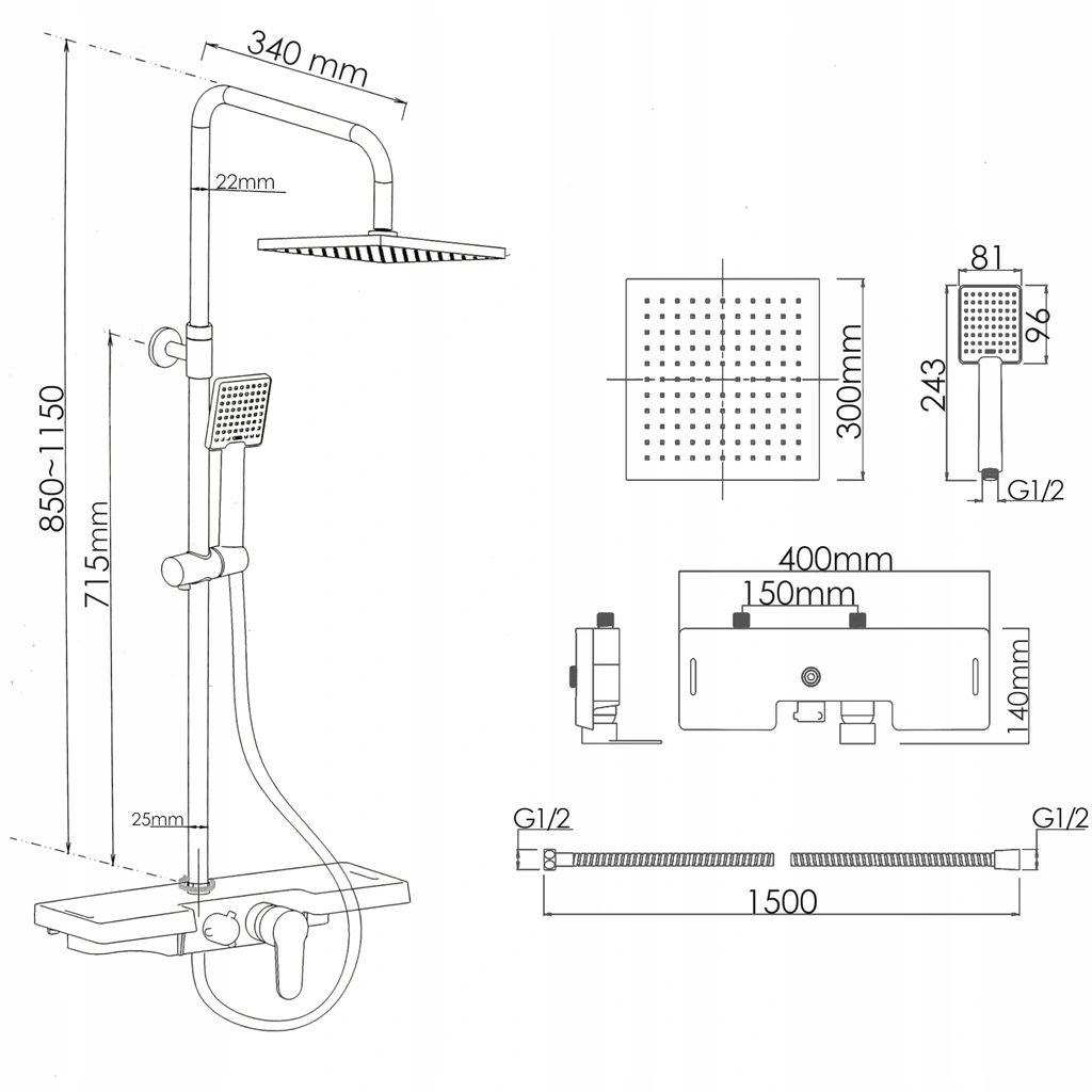 Conjunto de duche com torneira, Preto - 2