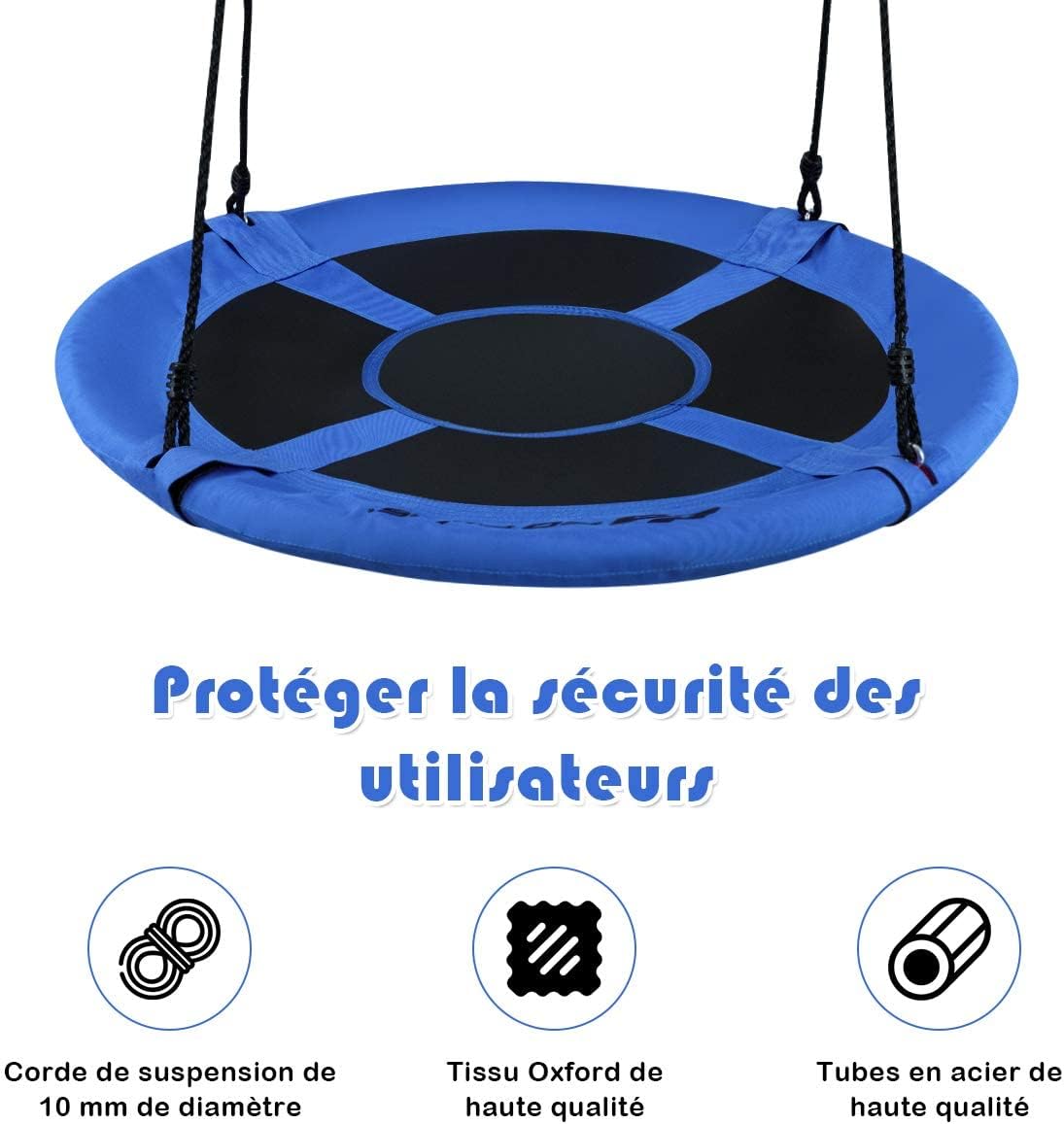 Balancoire Nid d’Oiseau Rond, Balancoire de Jardin en Tissu Oxford et PP, 100-160CM, Charge Maximale 150KG, pour Enfant/Adulte/Animaux (Bleu) - 2