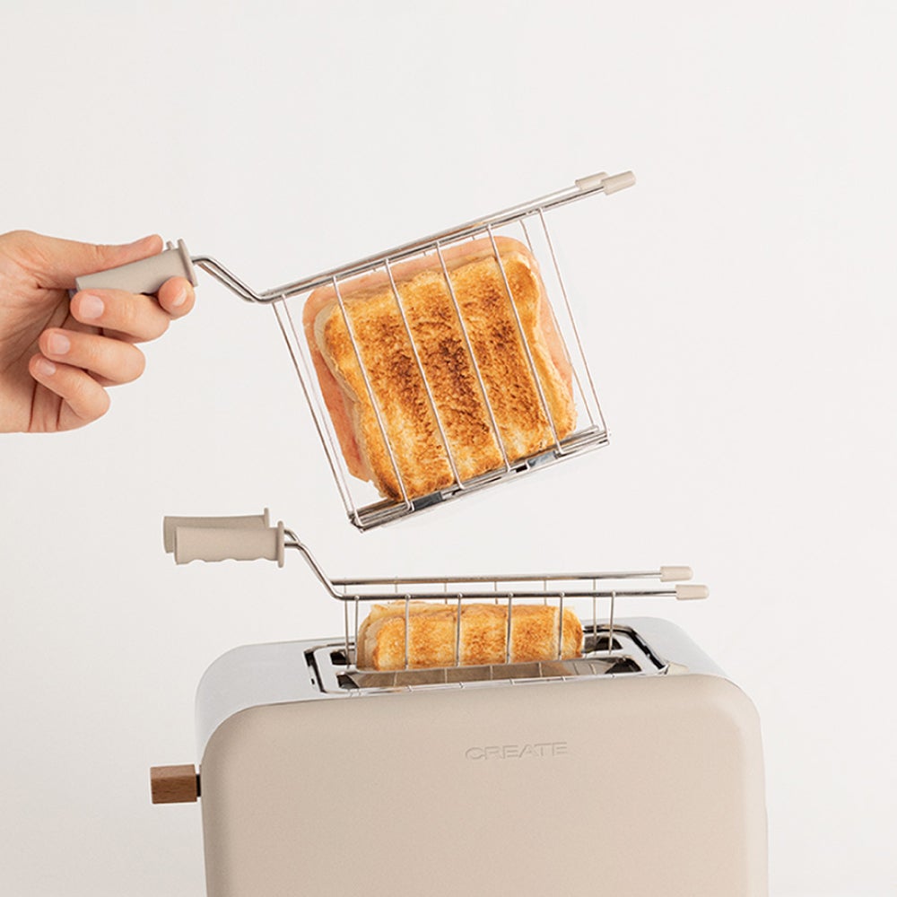 CREATE - Pack TOAST RETRO Mały Toster do dużych kromek pieczywa + 2 KRATKI SZCZYPCE do zrobienia kanapek - Sable
