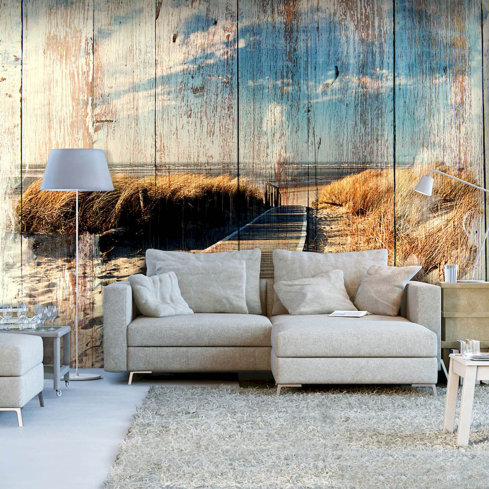 Papier peint adhésif Plage en bois - 294 x 210 cm | Leroy Merlin