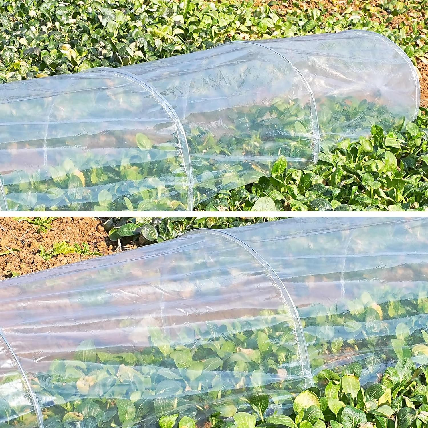 Lot de 2 serres tunnel 2 en 1, mini-serres, tunnel de jardin avec arceaux, protection contre les insectes, film pour canal de plantation, 300 x 45 cm - 2