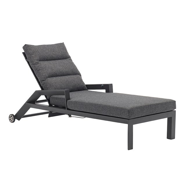 TEMPO STYLE – Piękny antracytowy rozkładany aluminiowy leżak wypoczynkowy z poduszkami | Idealny na plażę, basen i do ogrodu | 200 x 86 x 71 cm