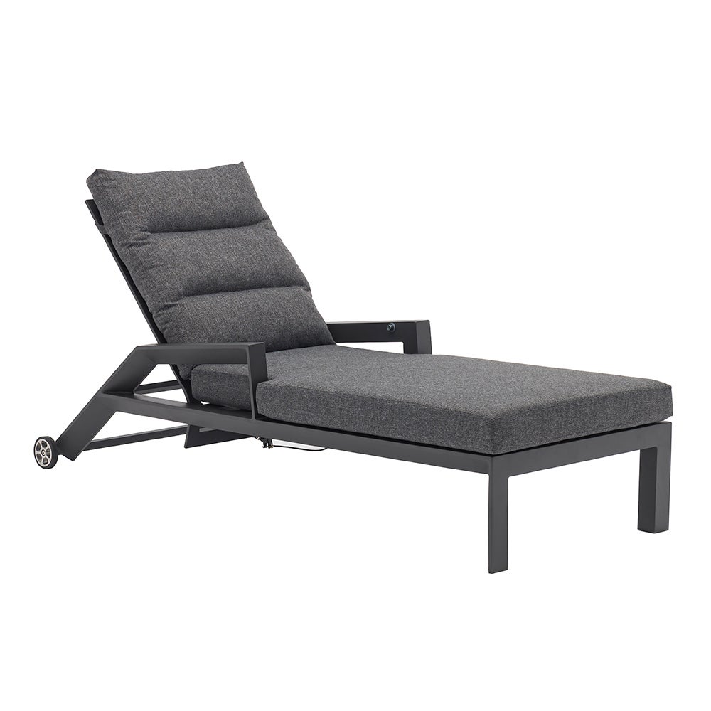 TEMPO STYLE – Piękny antracytowy rozkładany aluminiowy leżak wypoczynkowy z poduszkami | Idealny na plażę, basen i do ogrodu | 200 x 86 x 71 cm