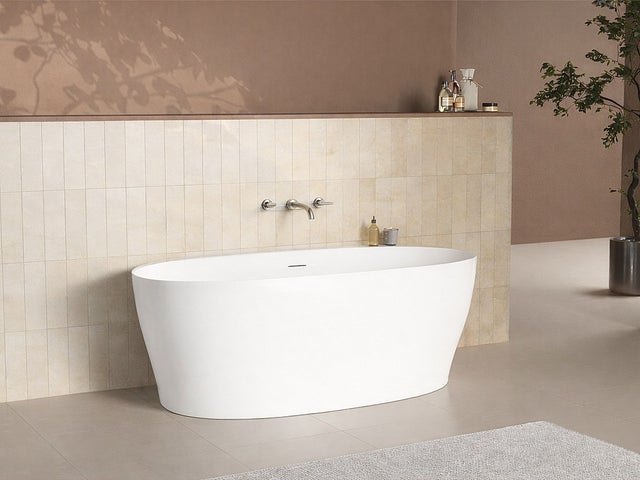 Baignoire semi îlot - 160 x 80 x 58 cm - Acrylique - Blanc mat - 220 L - LUMEL