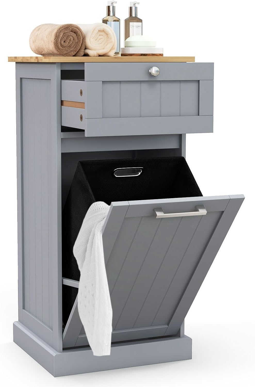 Mueble ropa sucia, mueble baño con 1 cesto 1 cajón y un estante, armario baño de ropa sucia para dormitorio o cuarto de lavado, 40 x 37 x 82 c