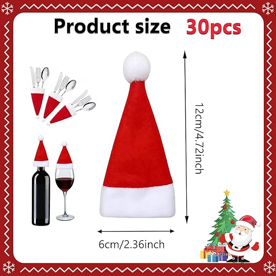 30 sztuk miniaturowych czapeczek Mikołaja - czapeczki z lizakami DIY - czapeczki świąteczne - pojemniki na sztućce - do dekoracji stołu bożonarodzenio - 2