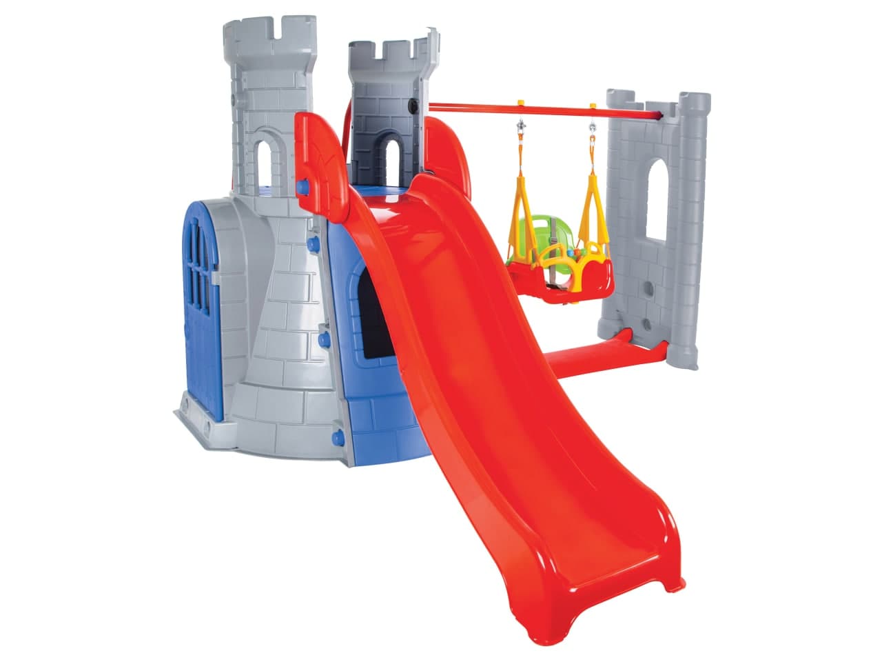 Castillo infantil de plastico con tobogan y columpio CASTLE SLIDE AND SWING SET Leroy Merlin