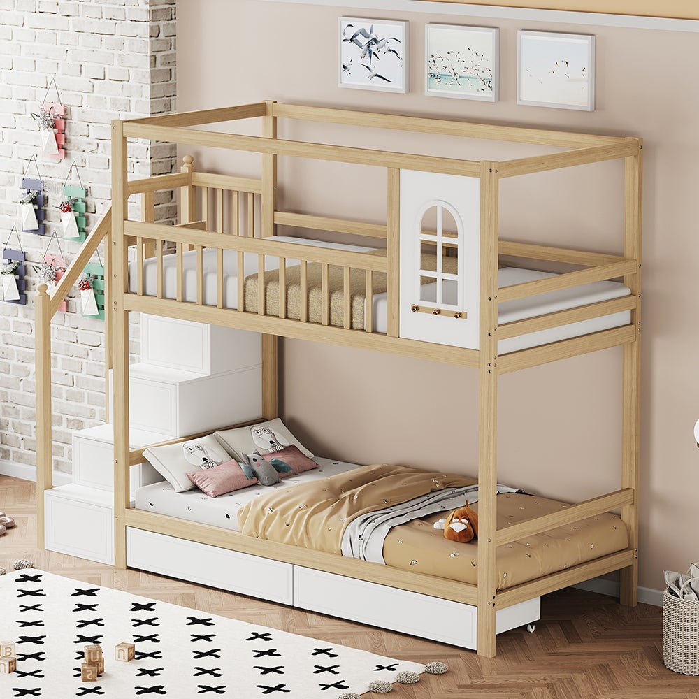 Lit Cabane Enfant 90x200 Cm Avec Rangement - Bois Massif, Sécurité Complète, Sans Matelas