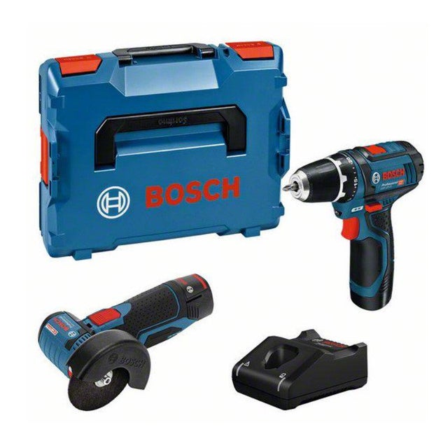 Zestaw Narzędzi Bosch Wiertarko-wkrętarka GSR 12V-15 i Szlifierka Kątowa GWS 12V-76 12V i 76mm