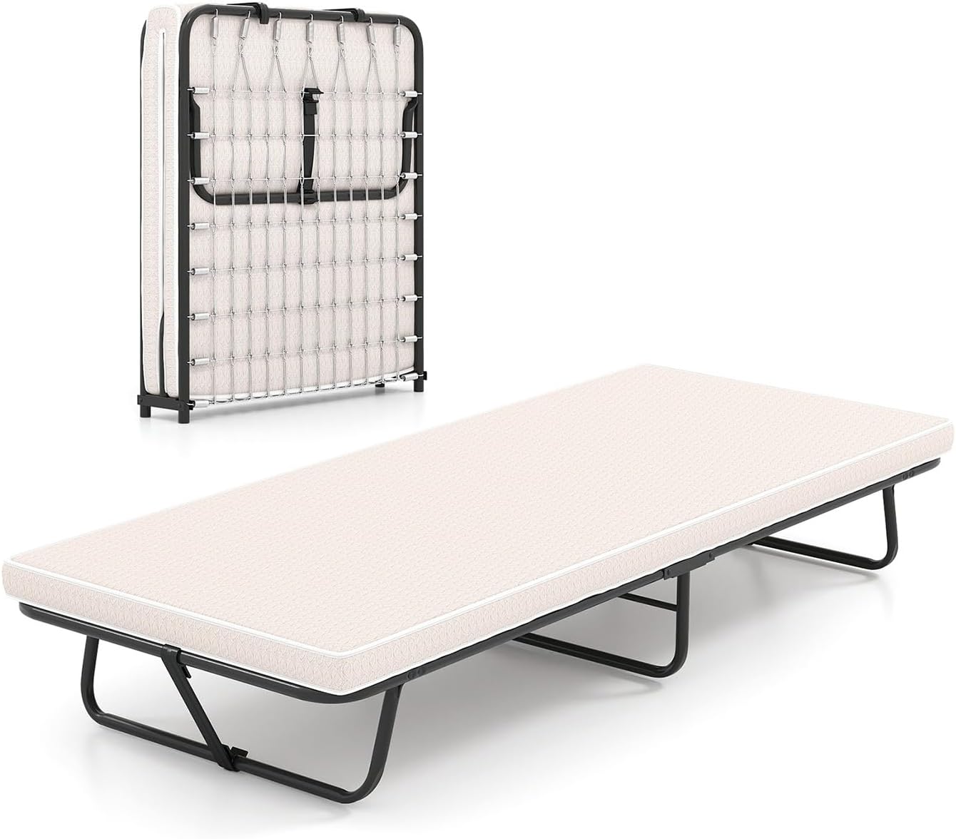 Przenośne Łóżko Ortopedyczne z Materacem Piankowym z Pamięcią Kształtu 7 cm, Łatwe w Montażu, Obciążenie 170 kg (Materac: 80 x 190 cm, Beżowy)