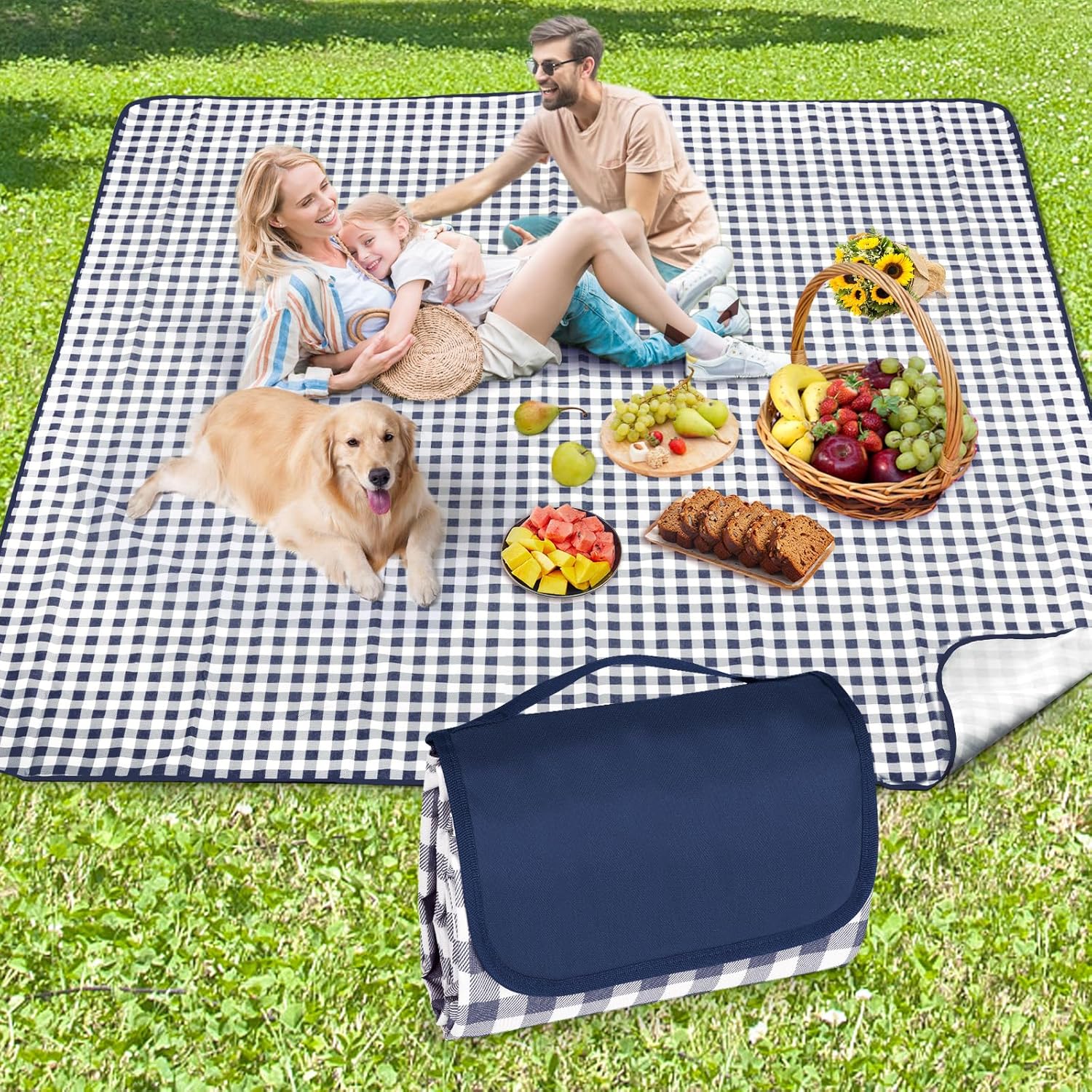 Couverture De Pique-Nique Imperméable XL 1.5x2m - Tapis Plage Portable Résistant Au Sable Avec Sangle - Idéal Camping, Jardin Et Famille