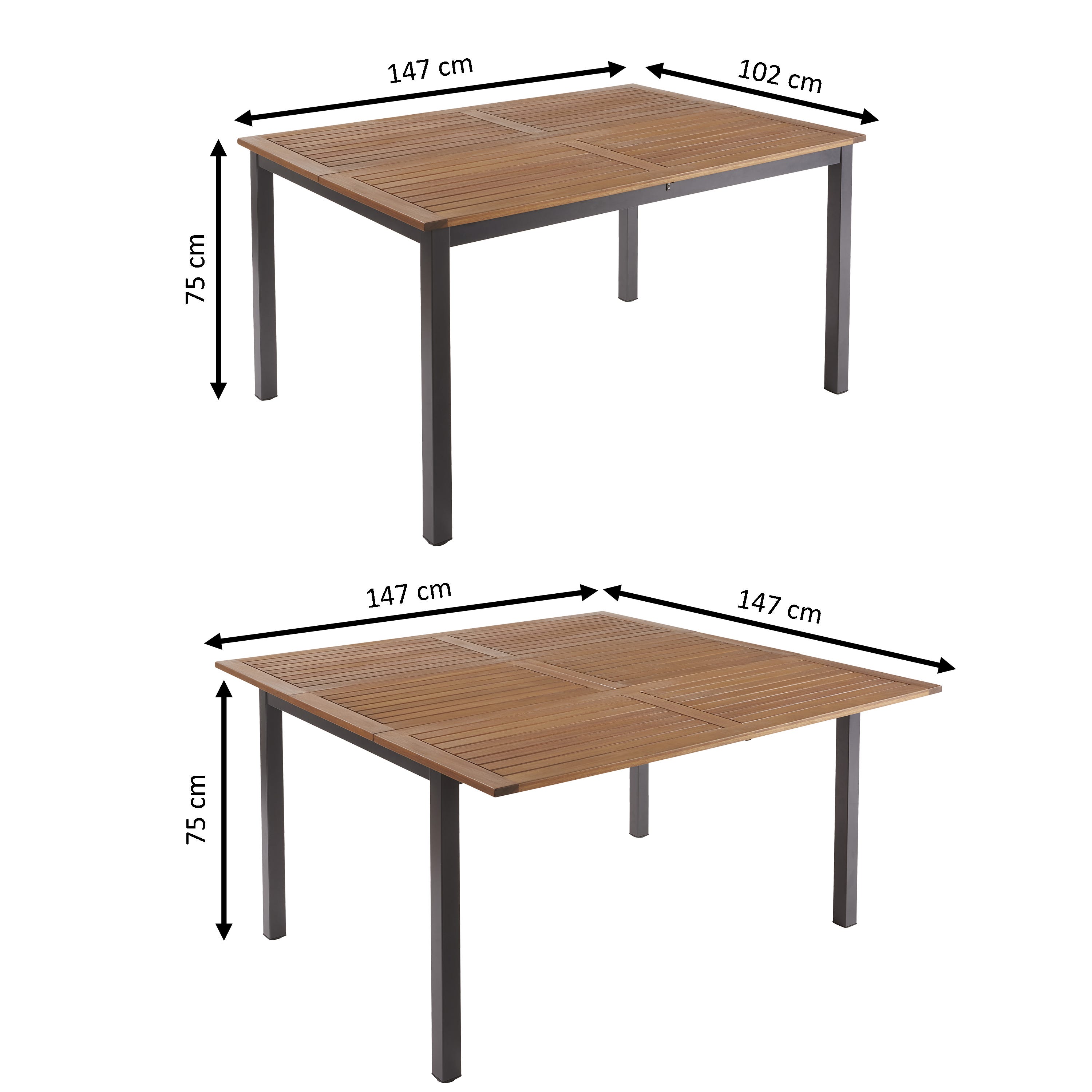 NATERIAL - Stół ogrodowy ORIS - 4 do 8 osób - Stół rozkładany - 102/147 x 147 x 75 cm - Aluminium - Eukaliptus FSC - Stół zewnętrzny - 2