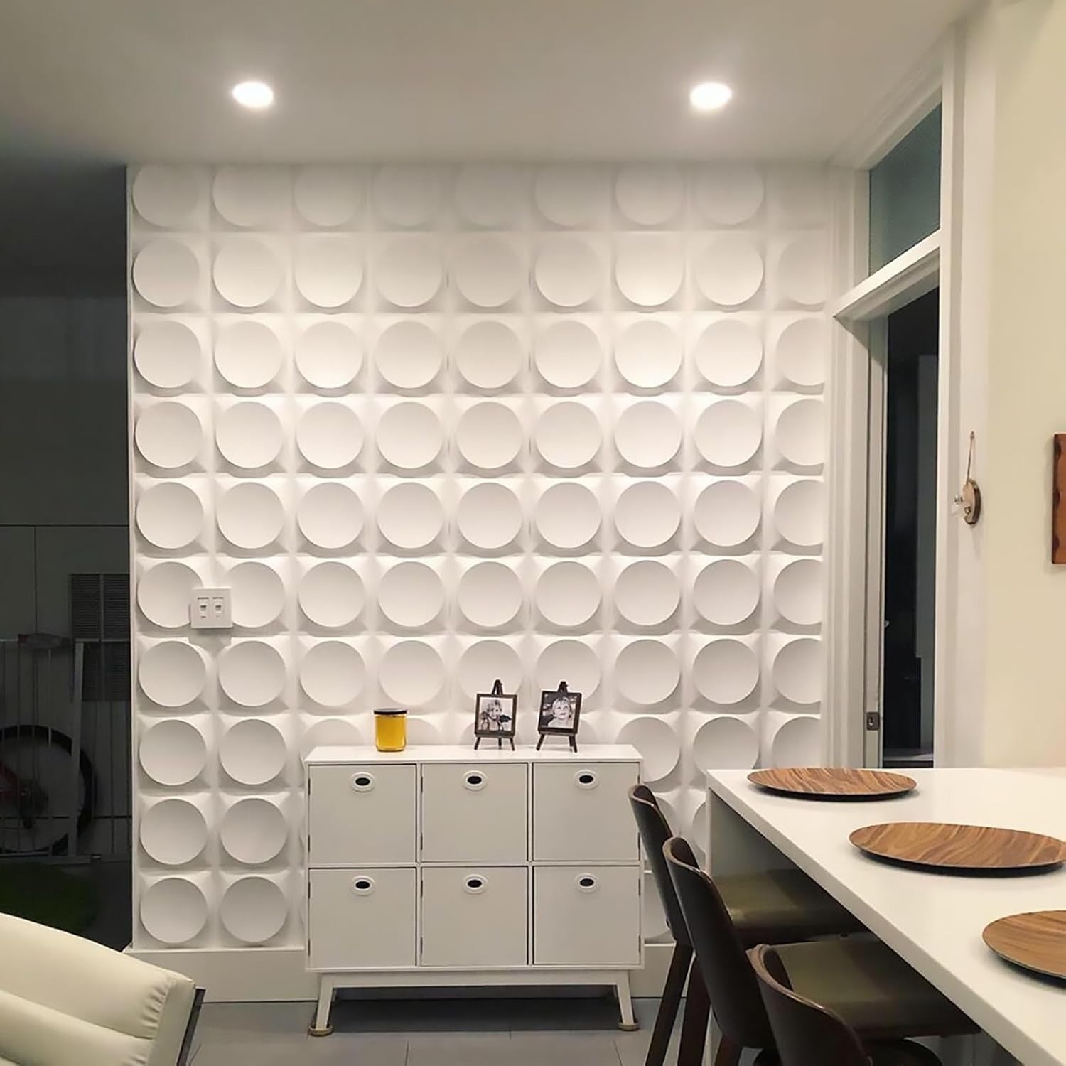 15 panneaux muraux 3D en PVC 30×30cm – Blanc mat à motif circulaire en relief - 2