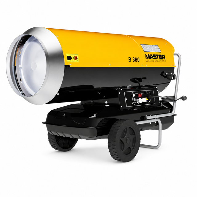 SOVELOR Canon à Air Chaud Fioul BS360 Master B 360 de 111 kW, Réservoir de 105 L, Débit de 3300 m3 par Heure, Multi Combustibles, IP44, Garantie 2 ans