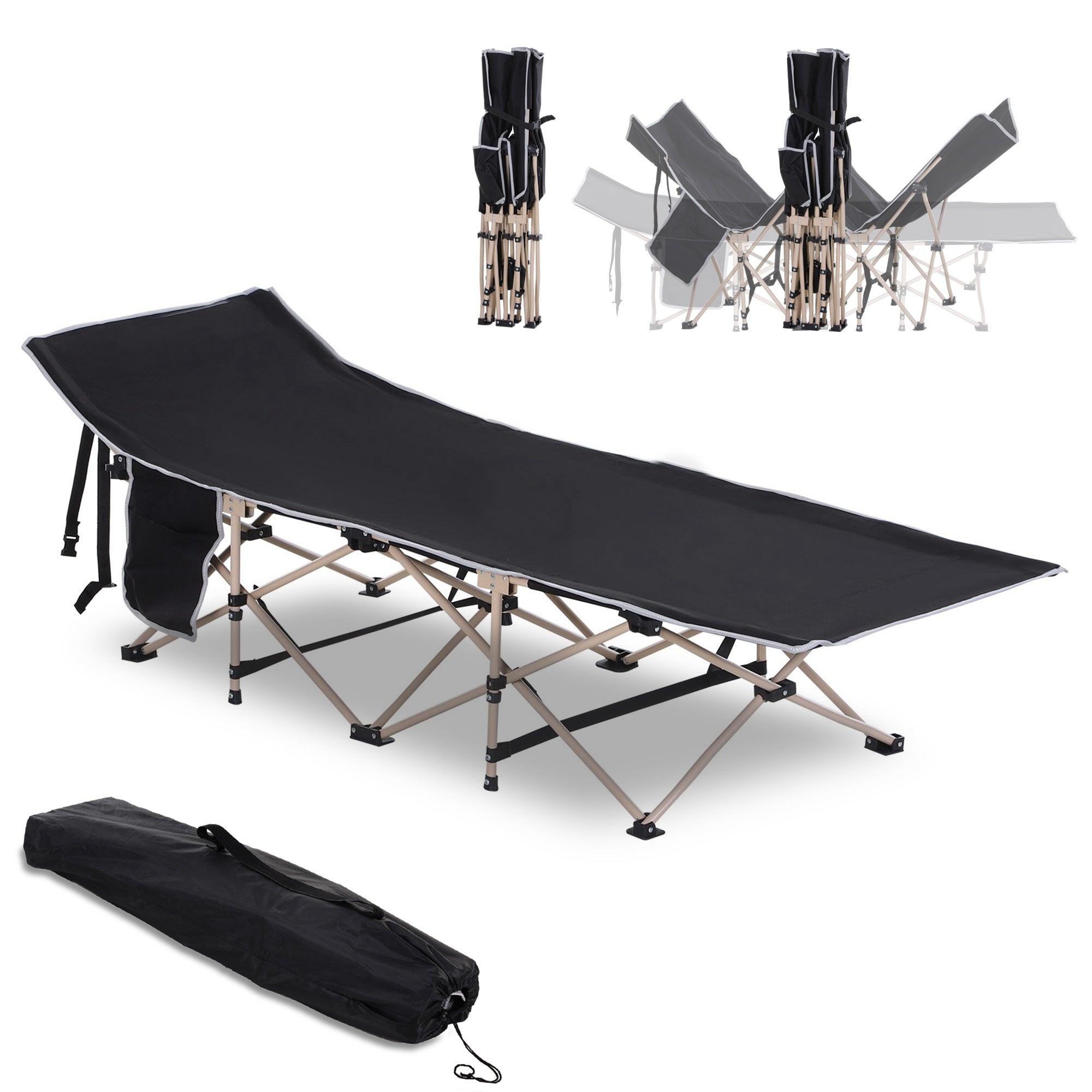 REDCAMP Lit de camping pliable avec coussin de matelas pour adultes, lit de couchage robuste avec sac de transport, lits de camping de voyage portables pour l'extérieur, la maison, le bureau, ensemble