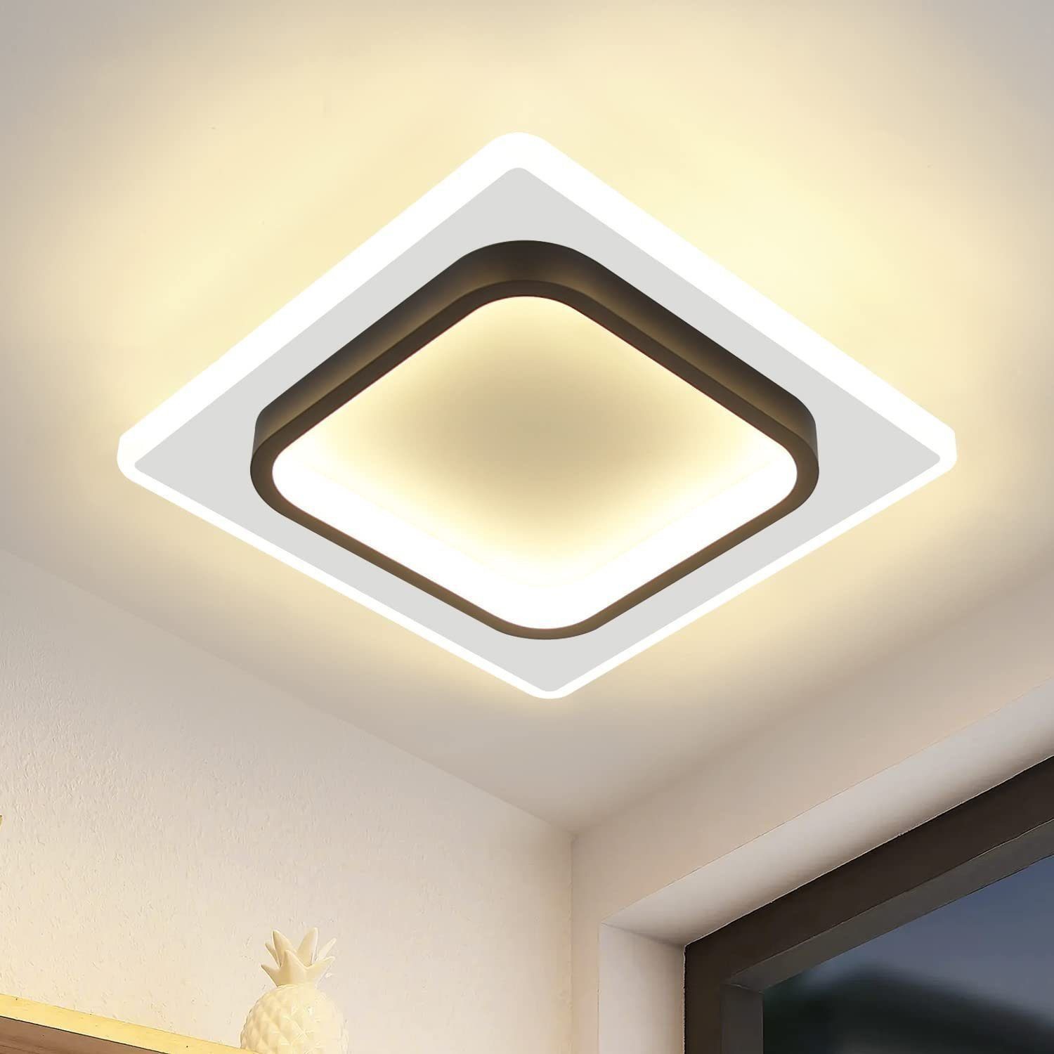 NETTLIFE Lampa sufitowa LED do sypialni, czarna, 16W, akryl, ciepłe światło, nowoczesny design
