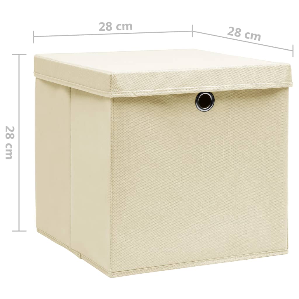 Boîtes de rangement | Coffre de rangement avec couvercles 4 pcs 28x28x28 cm Crème CFW864295 - 6