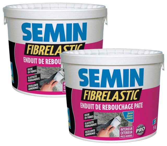 Enduit de Rebouchage Élastique Fibrelastic à Base de Fibre de Verre pour Fissures Vivantes, Intérieur/Extérieur, seau de 5 kg, Lot de 2