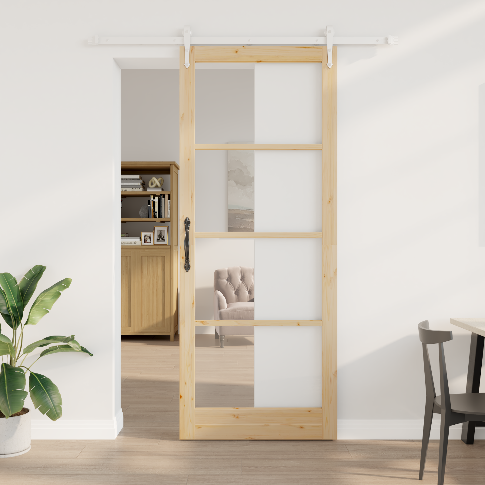 Puerta corredera vidaxl con hardware 93x232 cm de madera maciza de pino, puerta interior con vidrio 'orkdal'93x232x4 cm de madera maciza de pino