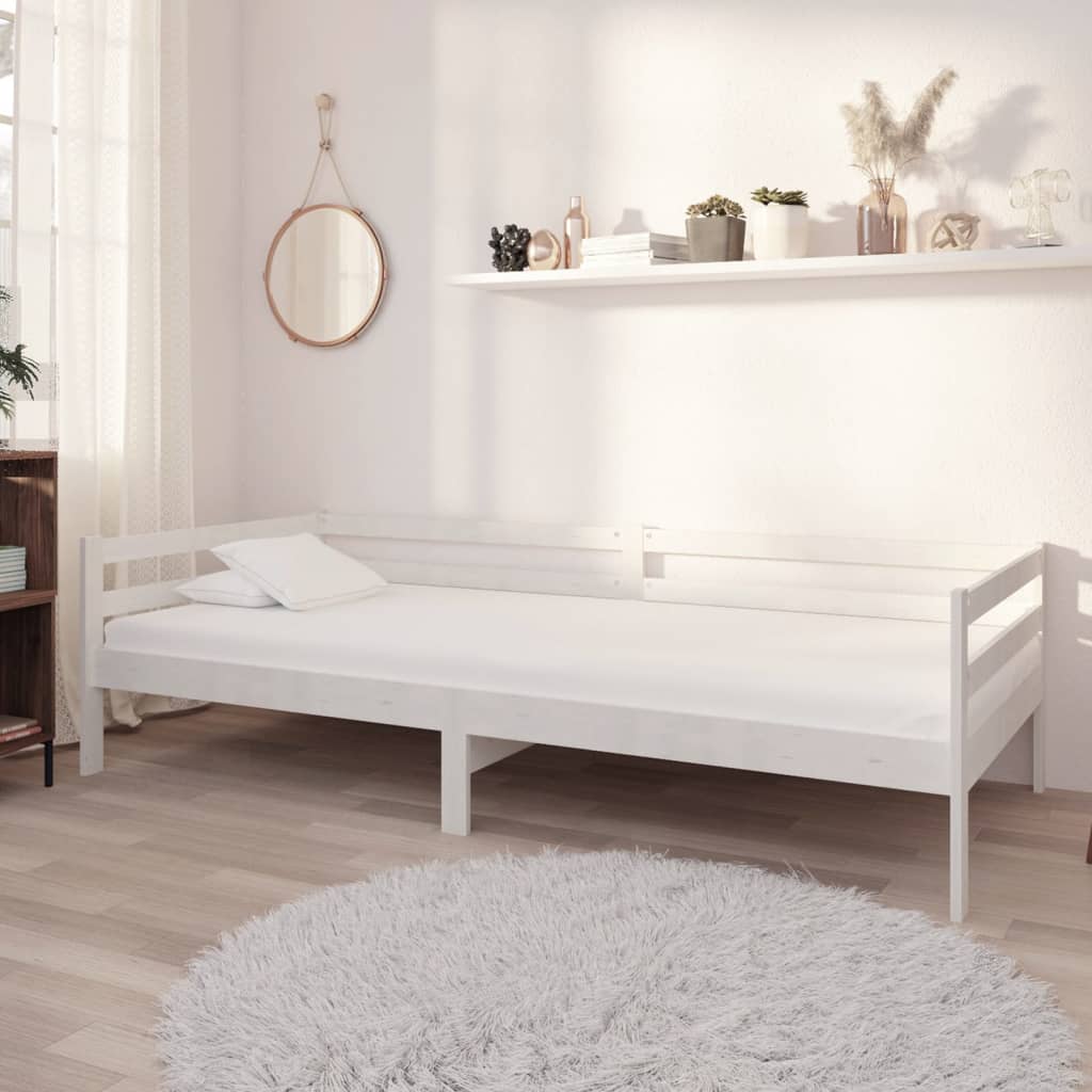 Łóżko Dzienne Drewniane Białe z Materacem 90x200 cm białe drewno sosnowe