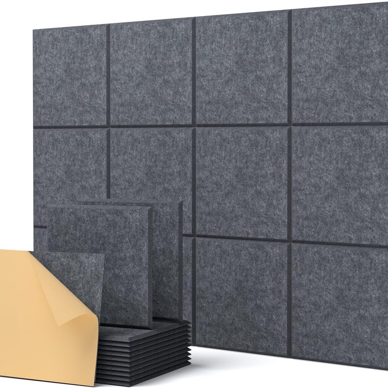 Kwadratowe panele akustyczne ścienne, samoprzylepne, 30 cm x 30 cm x 9 mm, ciemnoszare, do studiów, sypialni i apartamentów, opakowanie 22 szt.
