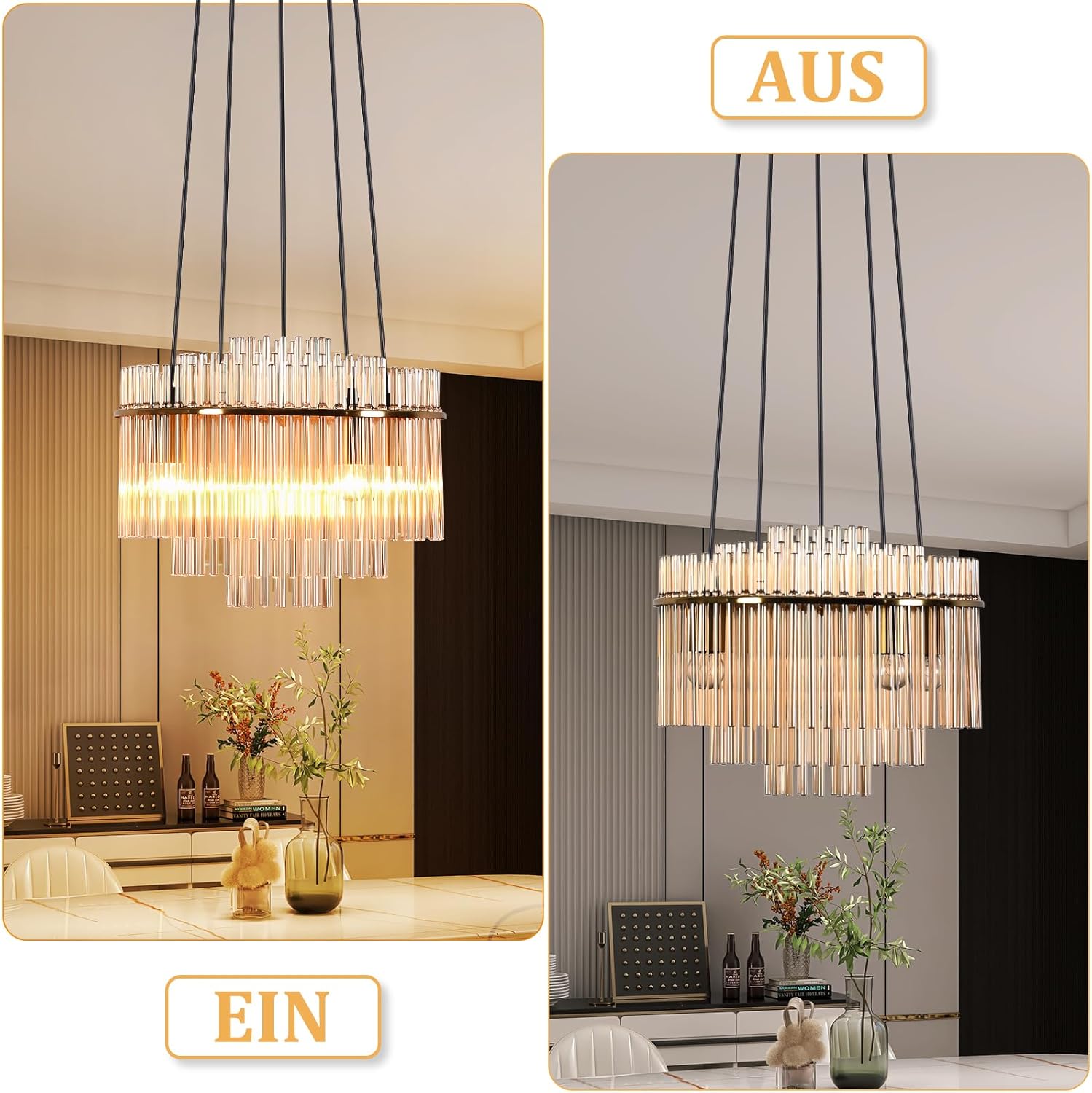 ZMH Lampa wisząca Vintage E27 z 5 żarówkami, ze złotego szkła (żarówka nie jest dołączona) - 6