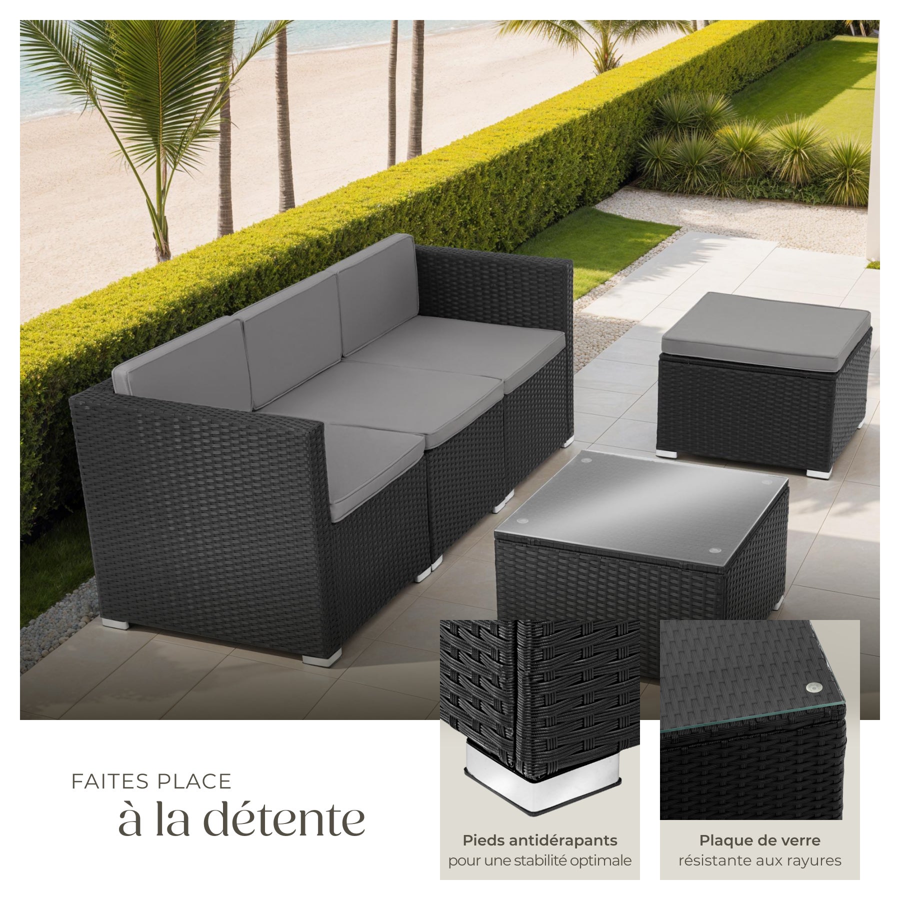 Salon bas de jardin en Acier Noir 4 personnes - 4