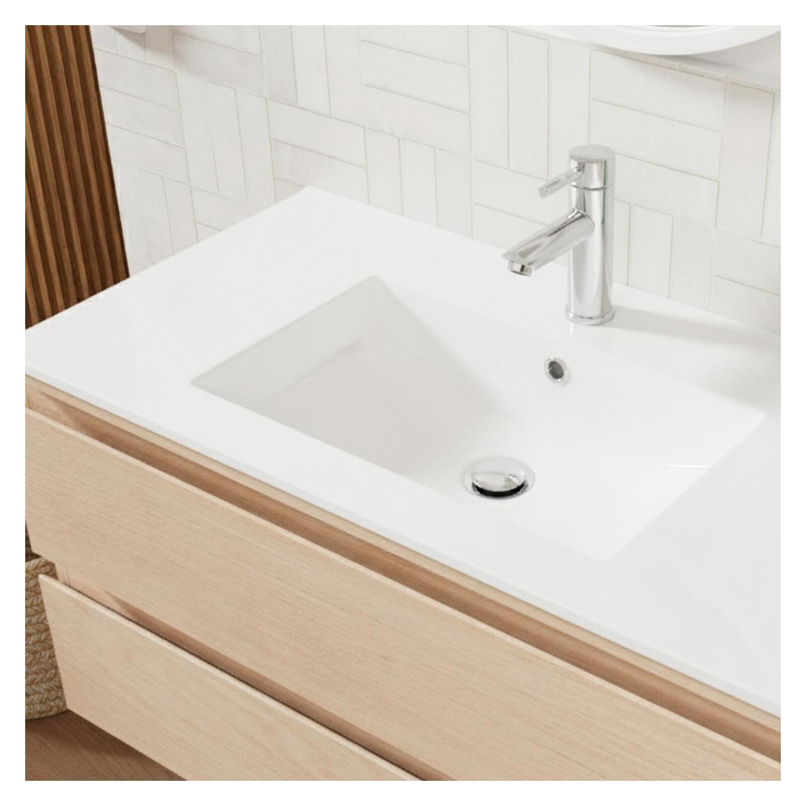 Meuble simple vasque SORRENTO 80cm décor chêne et robinet - 6