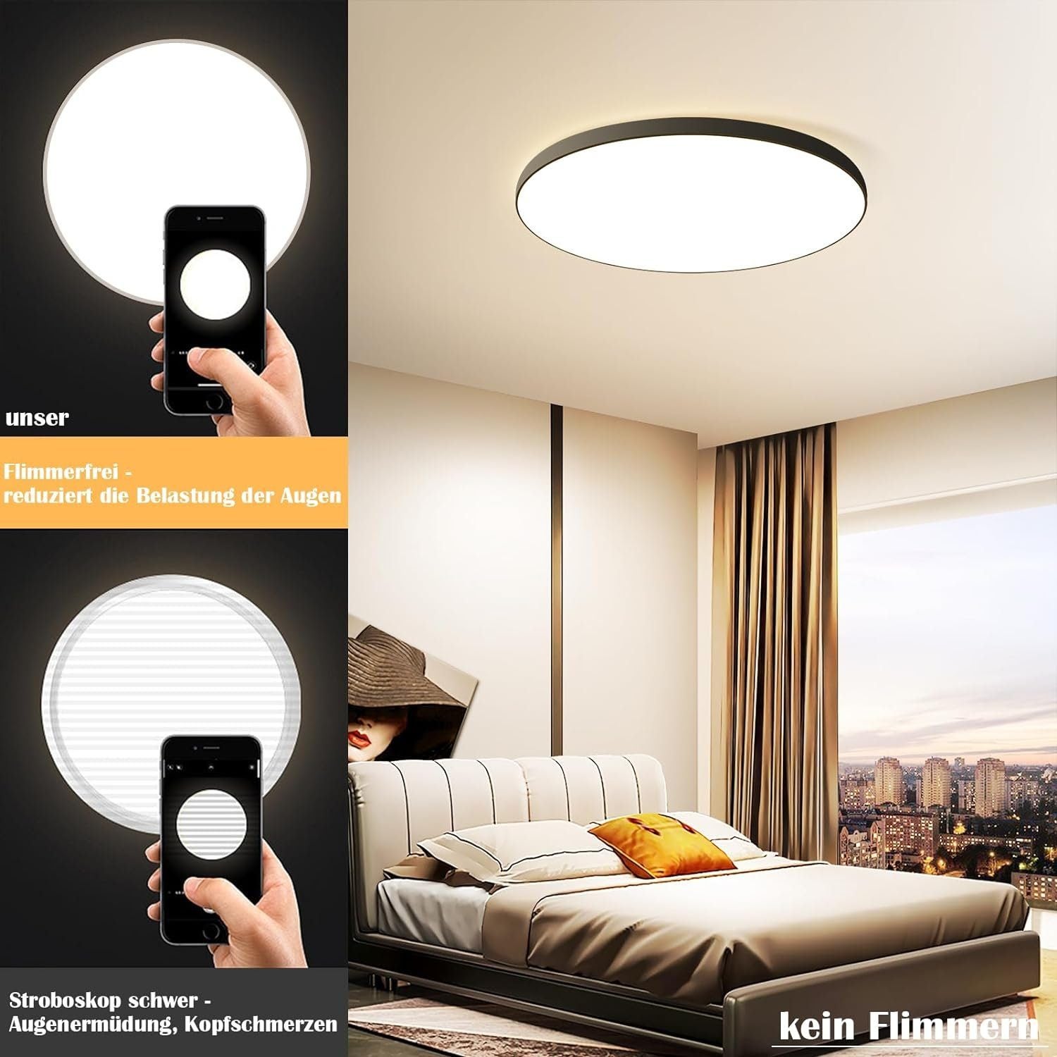 NETTLIFE Lámpara de Techo LED Plana Lámpara de Dormitorio Regulable Lámpara de Negra 30W IP44 Lámpara de sótano 28cm Lámpara de baño Control Remoto - 4