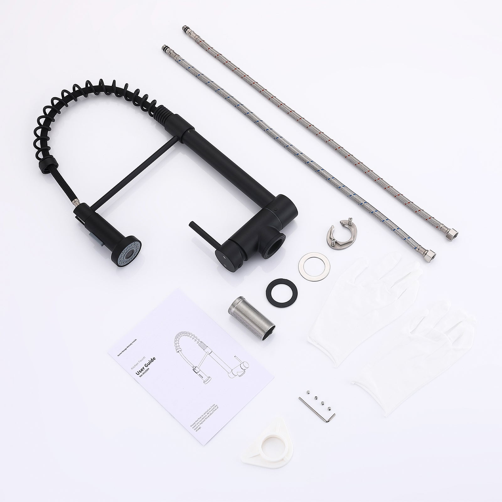 Mitigeur de Cuisine Noir pliable à ressort avec douchette 2 Jets, Robinet de Cuisine d'Evier Rabattable Rotatif à 360° en Inox 304 - 9