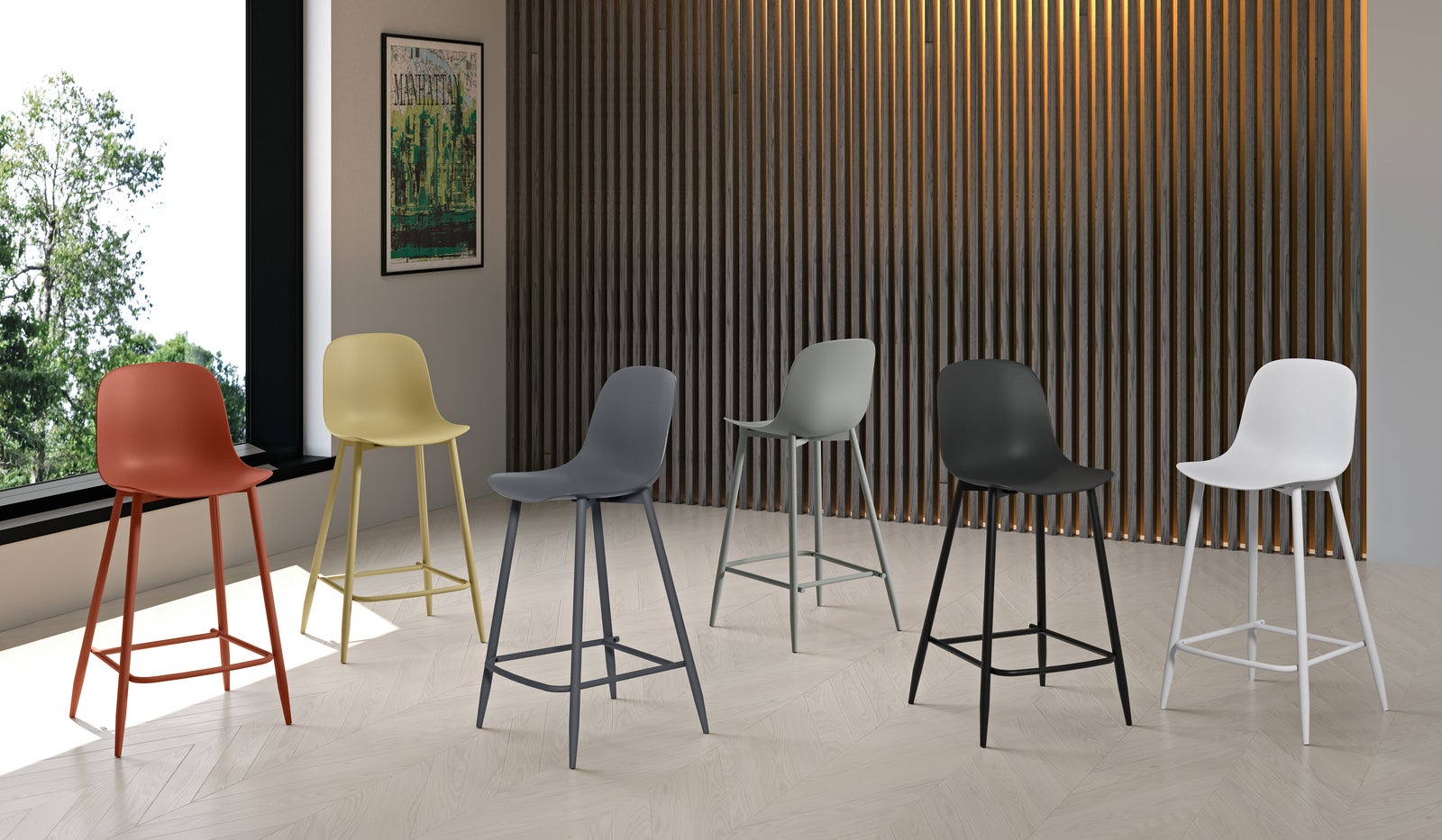 Frida - ciemnoszary stołek z polipropylenu - zestaw 4 szt.