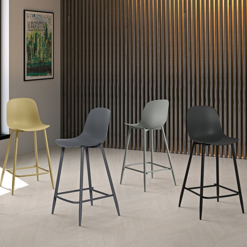 Frida - ciemnoszary stołek z polipropylenu - zestaw 4 szt.