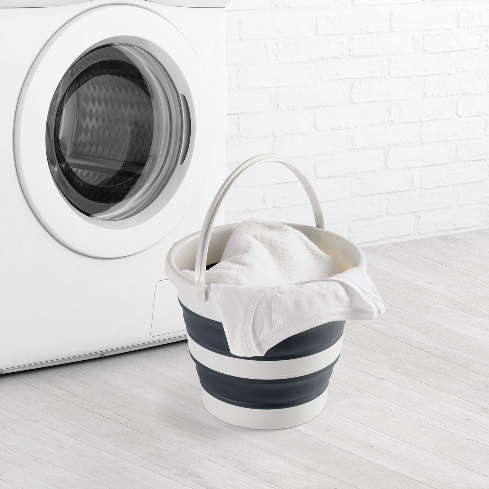 Mery Secchio Pieghevole 12 litri PP+termoplastico, Secchio con Maniglia, Grigio Chiaro e Scuro, 35x26 cm (Piegato: 35x6,50 cm) - 7