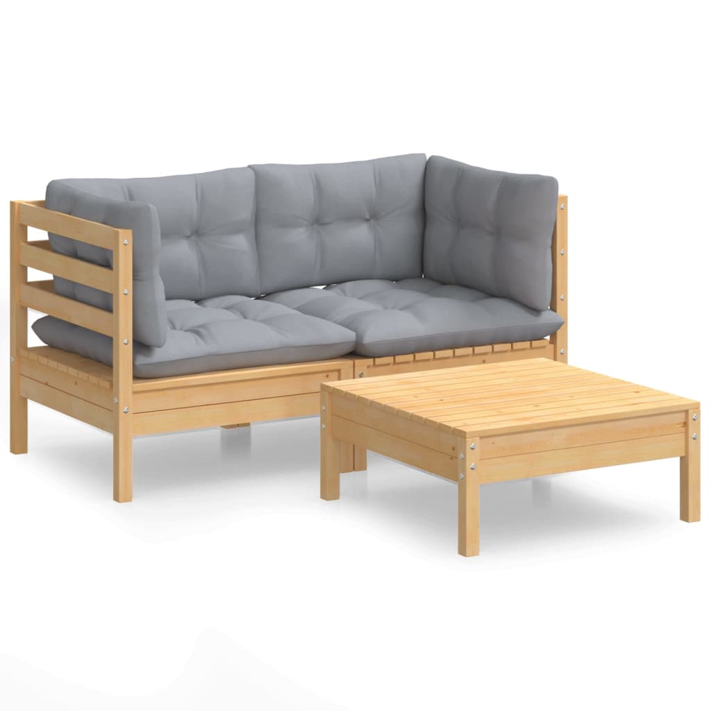 Maison Exclusive - Salon de jardin 3 pcs avec coussins gris Bois de pin - 2
