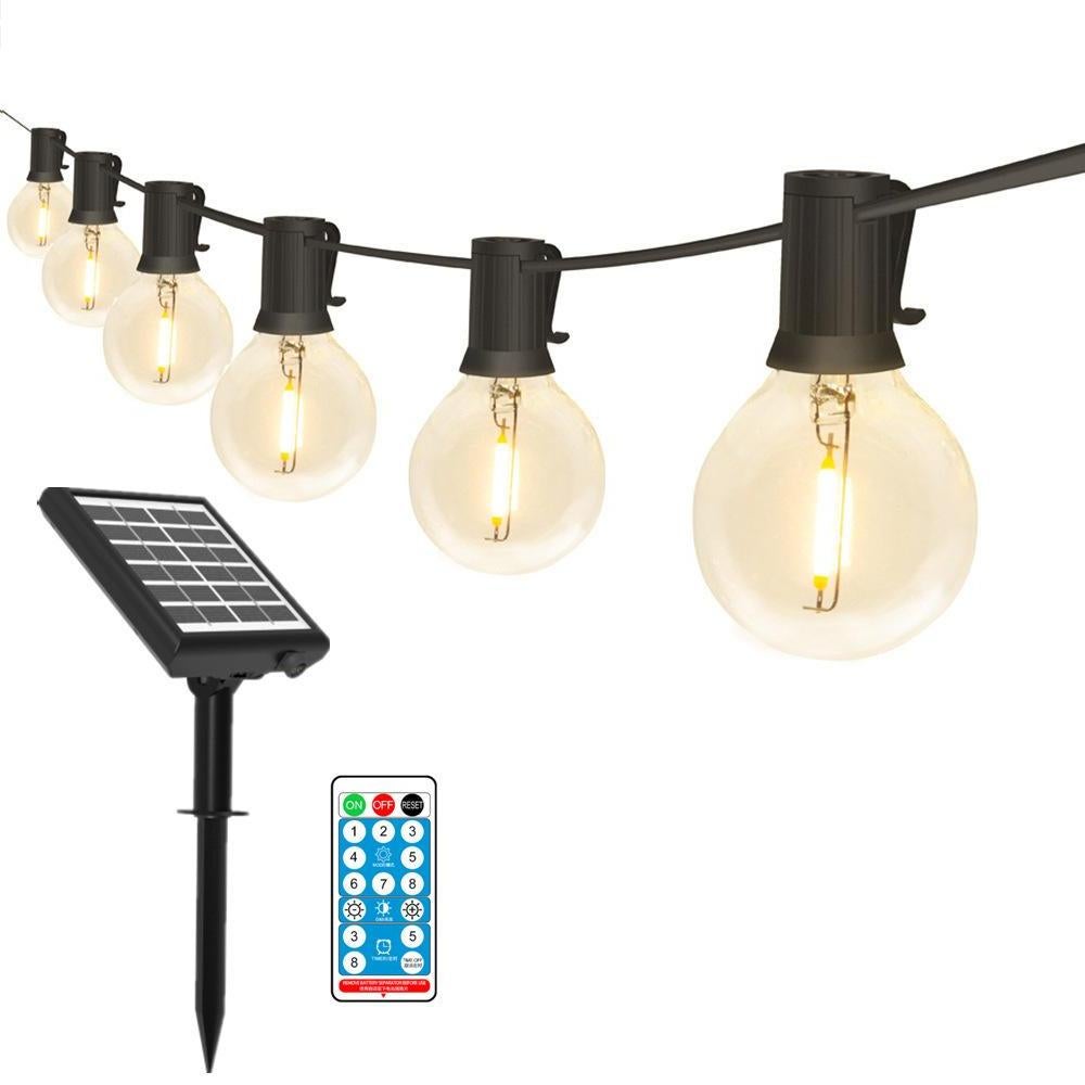Zewnętrzna solarna girlanda świetlna G40 - 10 m, 20 lampek, wodoodporna, ładowalna, dekoracyjna, z pilotem, idealna do ogrodu