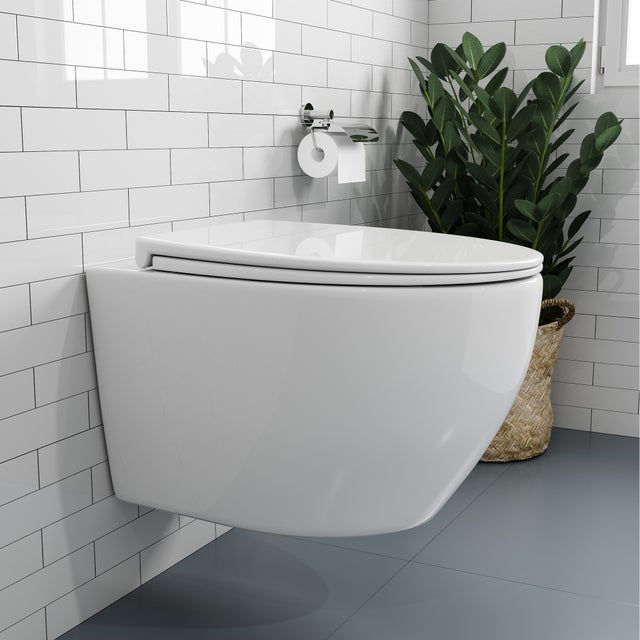 Cuvette WC Suspendu Blanc Toilette Suspendu Céramique, Lunette WC avec Fermeture en Douceur, Cuvette Toilette Compact Design HOROW