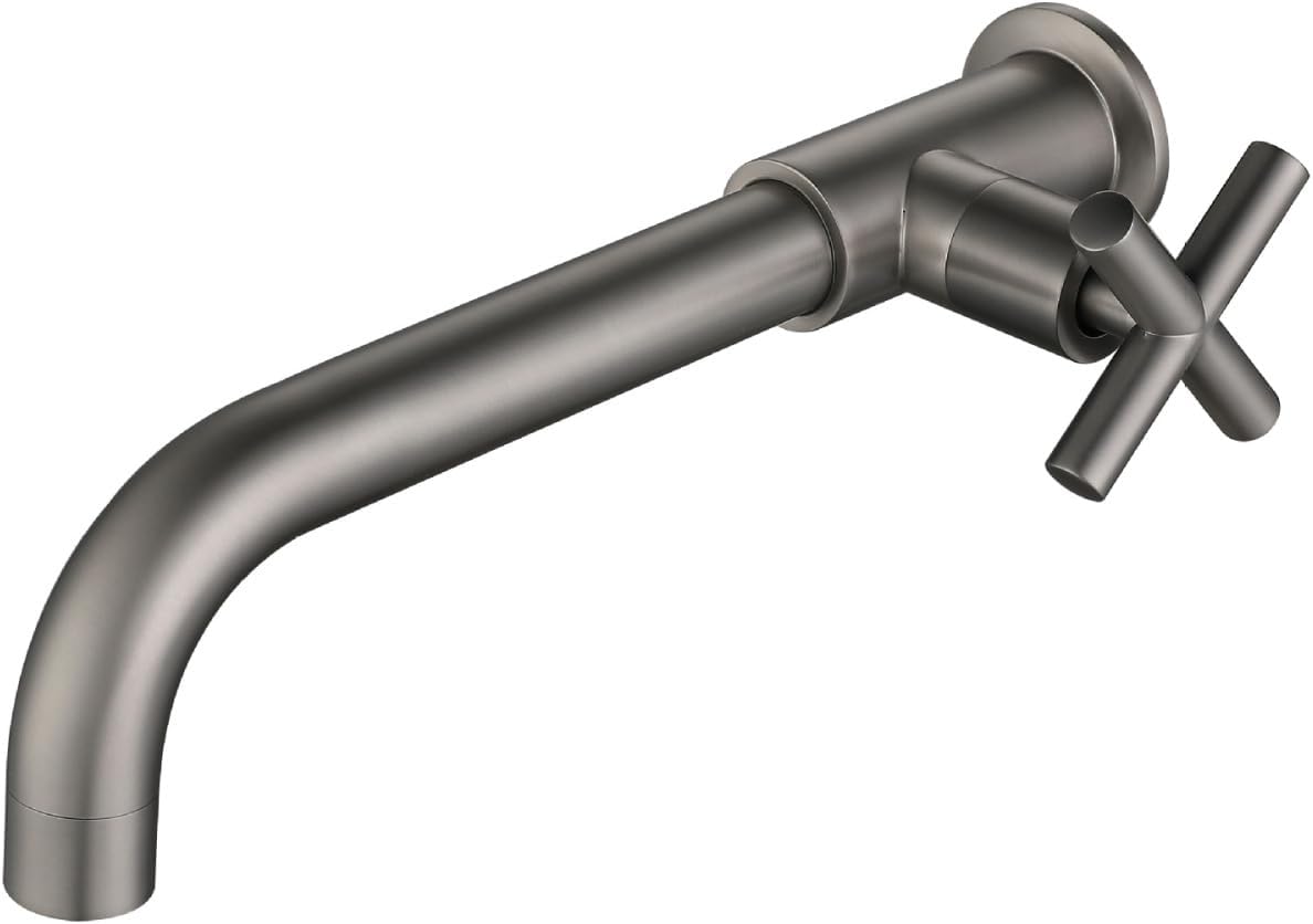 Kran naścienny, kran ogrodowy/toaletowy, kran obrotowy boczny z uchwytem krzyżowym - Szary