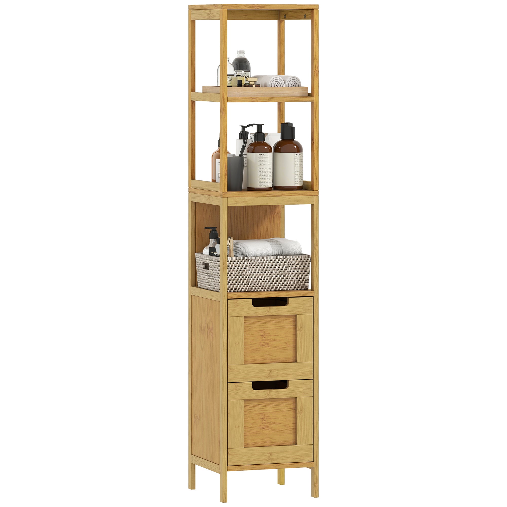 Kleankin Armoire En Bambou 30x19.9x70cm - Meuble Rangement Avec Étagère Réglable Pour Salle De Bain