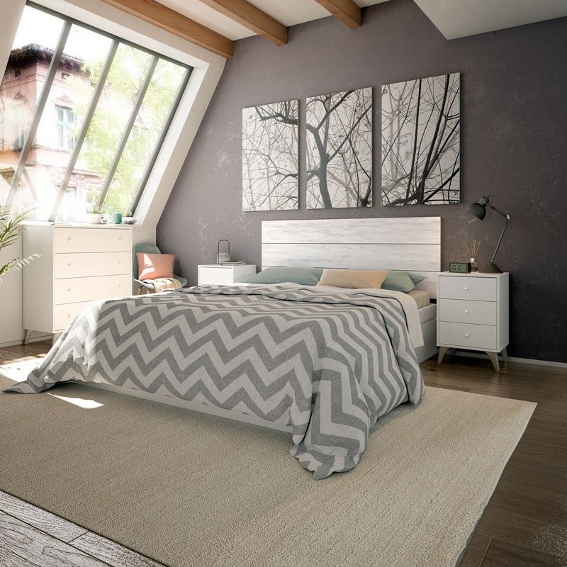 Mobelcenter – Cabezal Matrimonio y 2 Mesitas de Noche Sweet – Color Blanco Artik y Blanco Velho – Ancho: 240 cm x Fondo: 33 cm x Alto: 101 cm - (1107) - 2