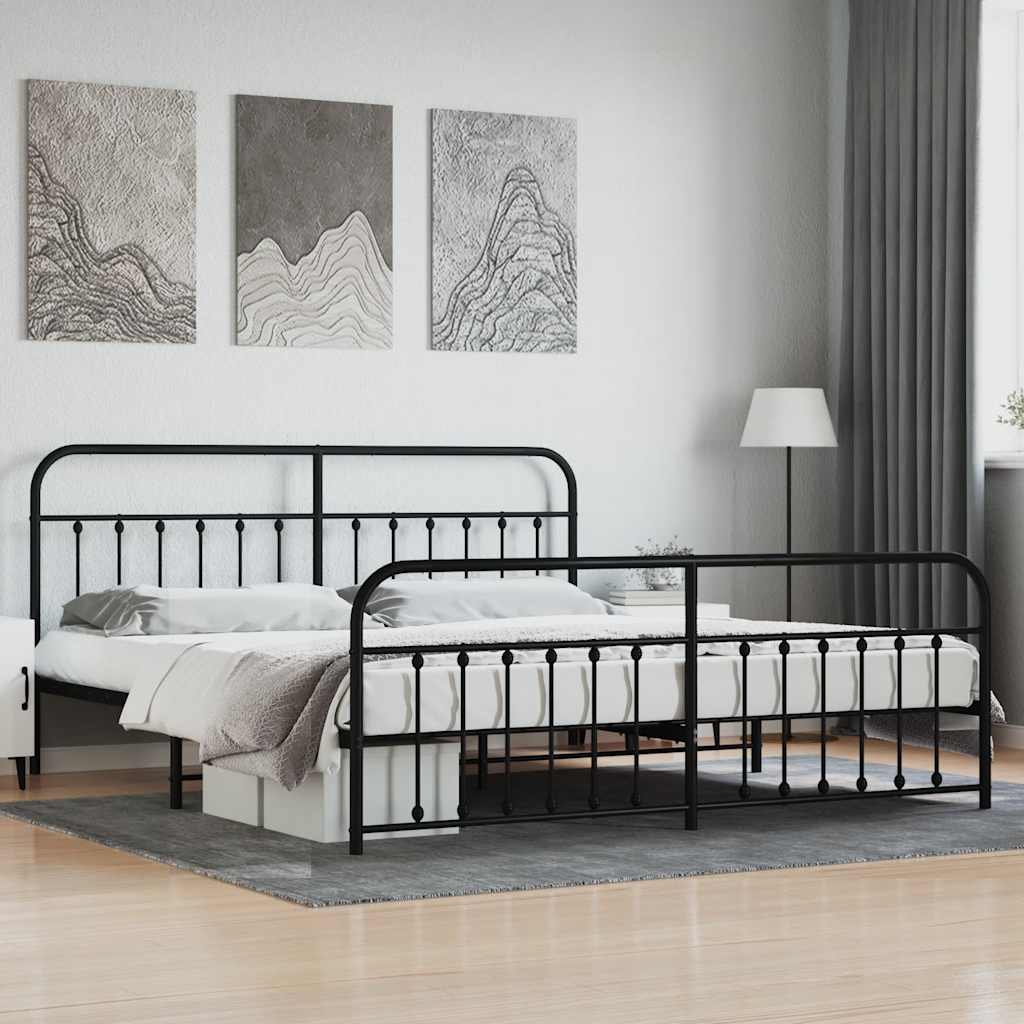 Metalowa rama łóżka z wezgłowiem i zanóżkiem, czarna, 200x200cm vidaXL