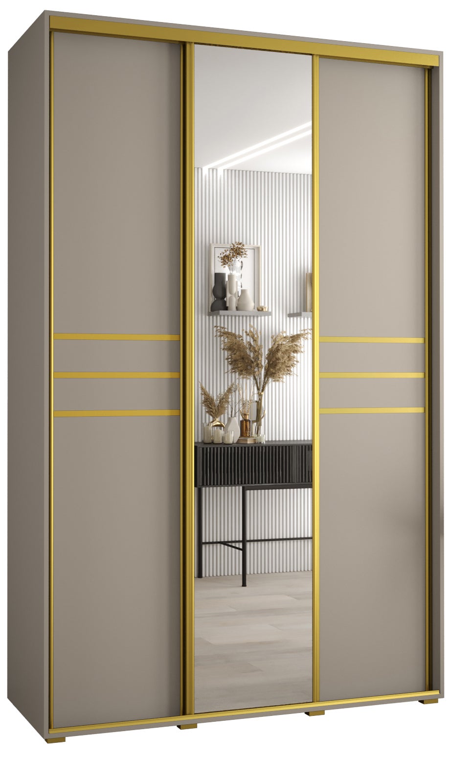 Szafa przesuwna z lustrem wysoka Dakota 11 160 x 60 x 235,2 cm kaszmir + u. Złoty - Abiks Meble