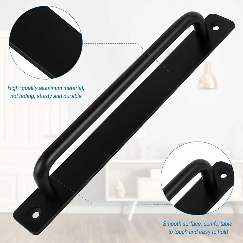 Poignée de Porte 2Pcs Poignée de Porte Noire en Alliage d'aluminium Poignée de Porte Coulissante Lourde avec 4 Vis, Noir, 211MM - 3
