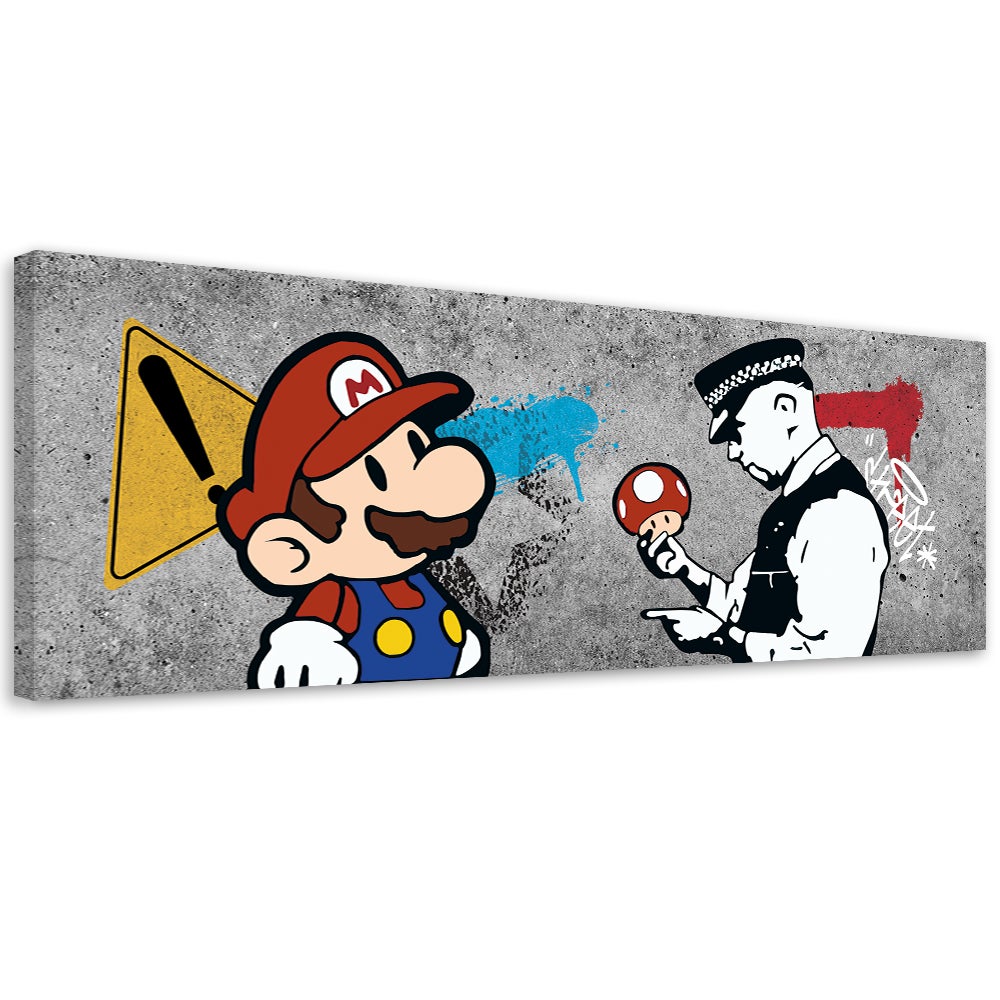 Obraz na płótnie, Banksy Mario i Policjant 120x40
